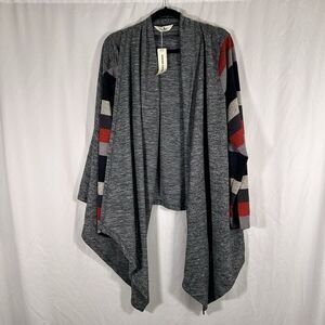 New Agnes Orinda Cardigan Women's 4X Grey Open Front Striped Sleeves Light